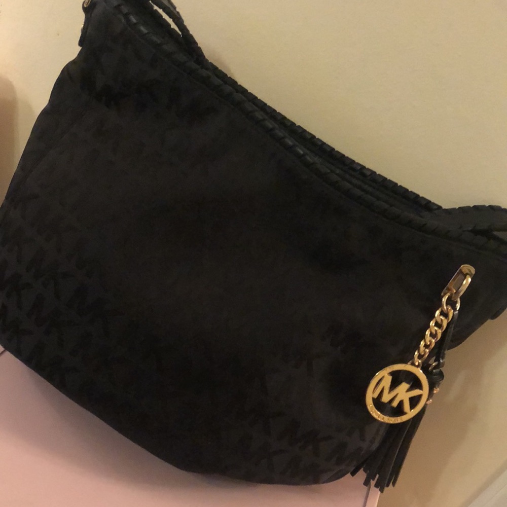 Michael Kora Black Jacquard Signature Print Tote